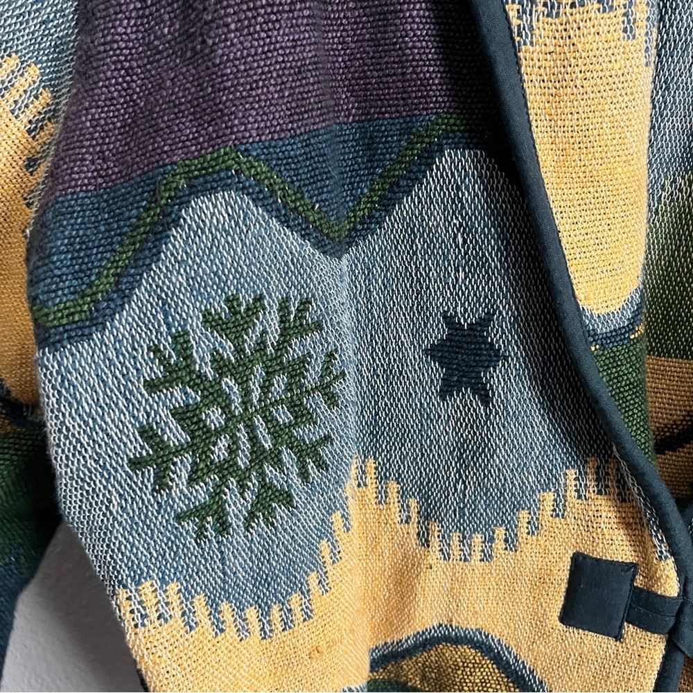 Flashback size large green blue yellow tapestry like winter Christmas jacket 90s - Picture 8 of 14